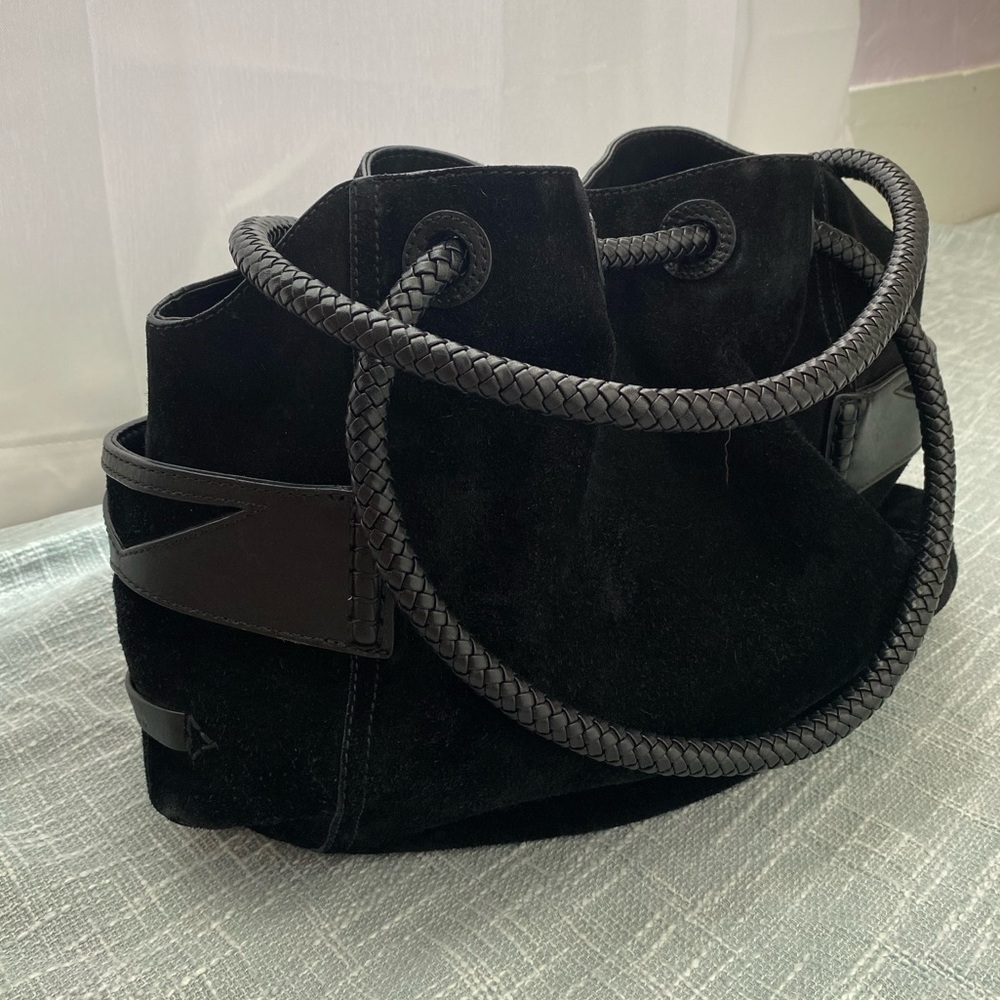 Cole Haan Suede Bucket Shoulder Bag w/ Braided Leather Handles – Black - Picture 11 of 11